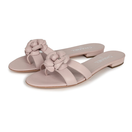 Chanel Pink Camellia Lambskin Sandals